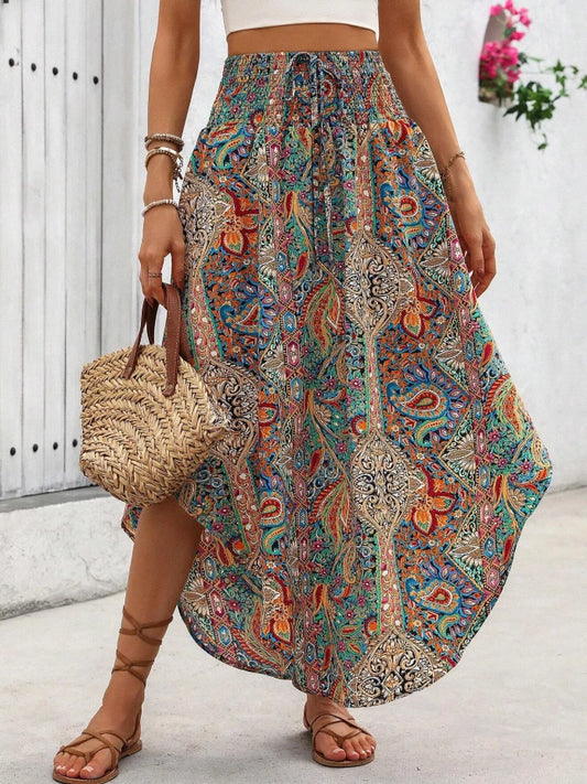 Boho Paisley Maxi Skirt | Festival Hippie Y2K Asymmetrical | Summer Vacation Fit