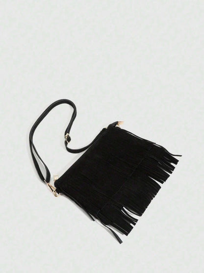 Western Fringe Suede Crossbody Bag – Boho Western Festival Purse, Brown or Black