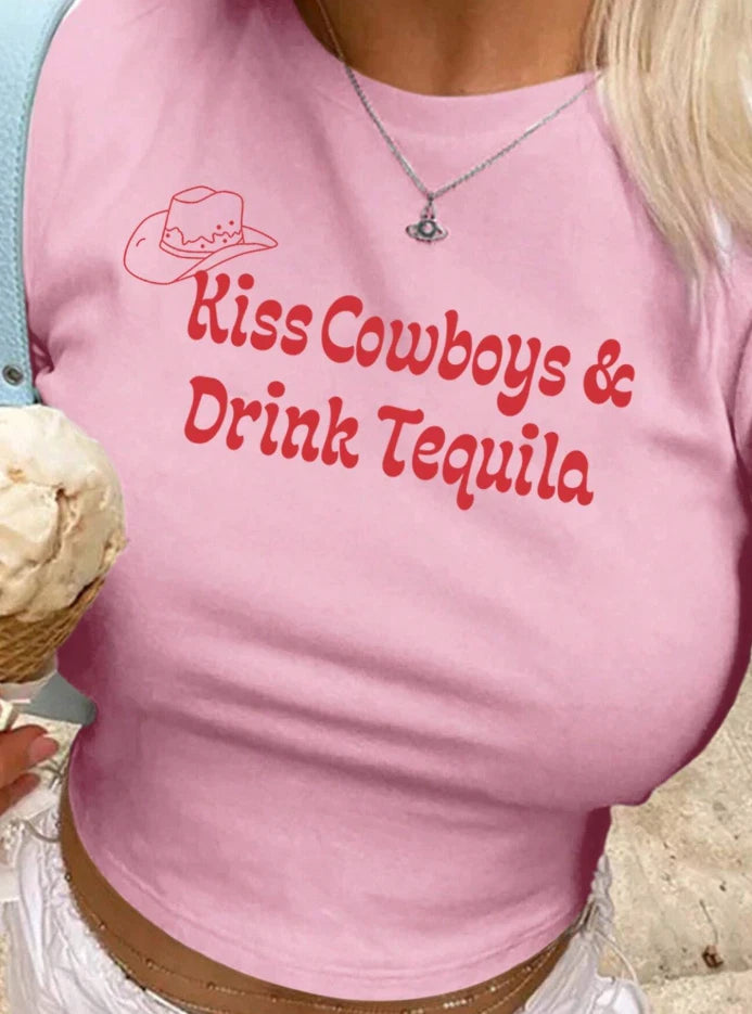 Kiss Cowboys & Drink Tequila Graphic Tee Shirt — Western Country Rodeo Cowgirl