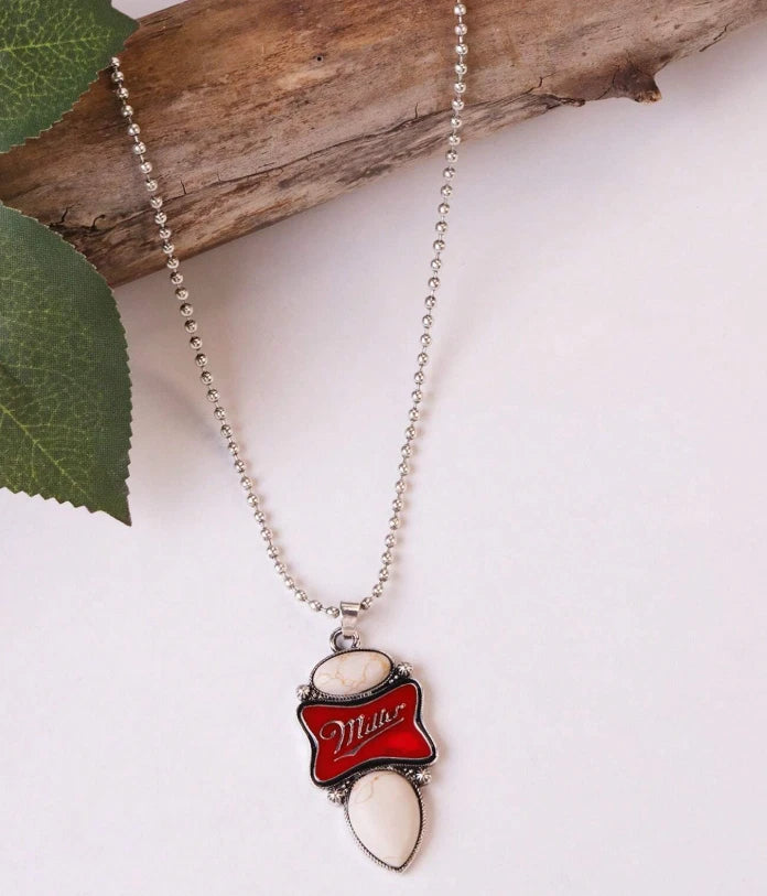 Western Turquoise Beer Logo Necklace — Coors Banquet, Coors Beer, Miller Red