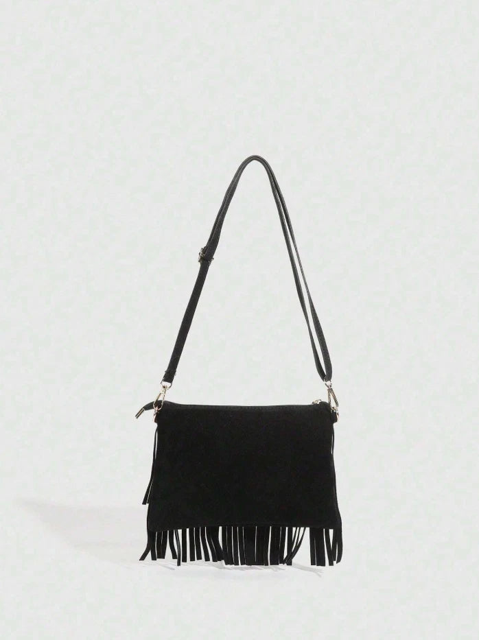Western Fringe Suede Crossbody Bag – Boho Western Festival Purse, Brown or Black