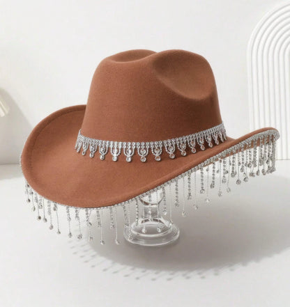 Rhinestone Fringe Cowgirl Hat – Western Rodeo Glam | Silver Sparkle