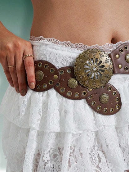 Western Concho Belt – Brown or Black Cowgirl Studded Waist Belt, Rodeo Boho