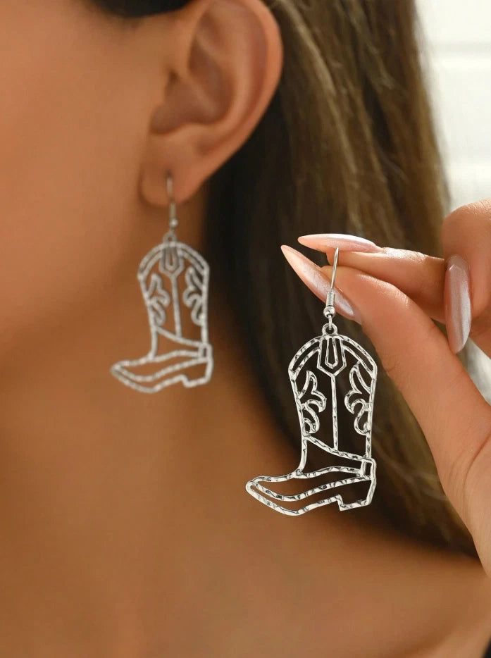 Western Cowboy Boot Dangle Earrings – Gold or Silver Rodeo Style