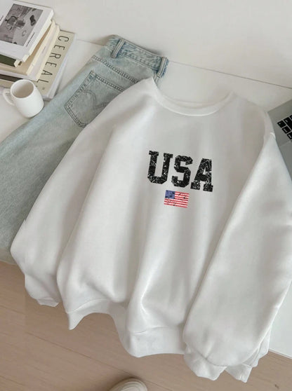 USA Flag Graphic Sweatshirt – Vintage Inspired Oversized Pullover, Comfy