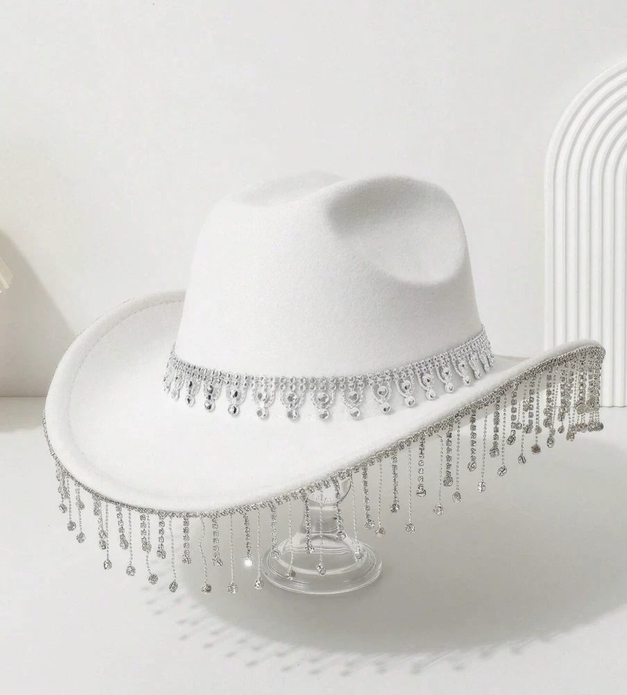Rhinestone Fringe Cowgirl Hat – Western Rodeo Glam | Silver Sparkle