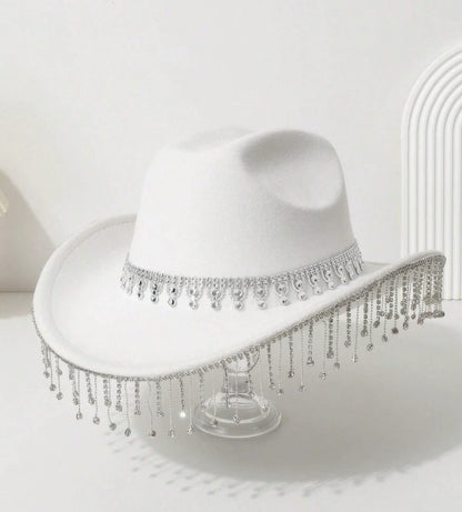 Rhinestone Fringe Cowgirl Hat – Western Rodeo Glam | Silver Sparkle