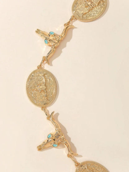 Western Cowgirl Chain Belt – Bull Head & Rodeo Concho Statement Waist Chain