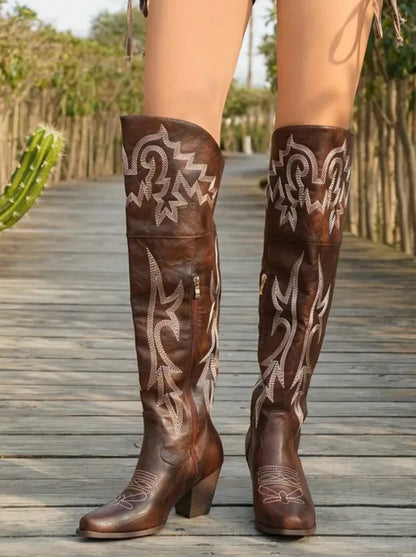 Women’s Over-the-Knee Western Cowboy Boots — Tall Embroidered Festival & Rodeo