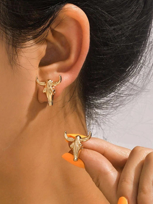 Western Bull Skull Stud Earrings – Cowgirl Rodeo Jewelry in 3 Colors