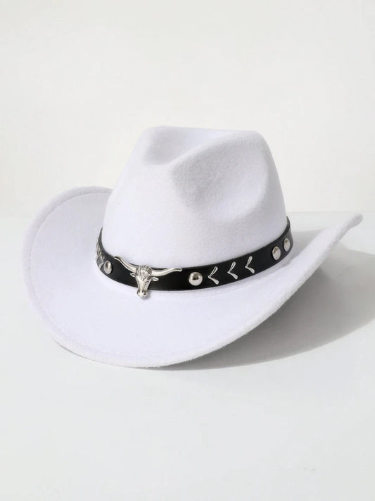 Western Cowboy Hat with Bull Head Band – Rodeo Felt Hat for Men & Women