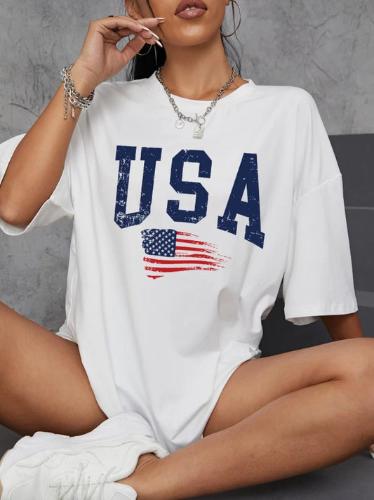USA Graphic Oversized T-Shirt Women’s Summer Streetwear Patriotic American Flag