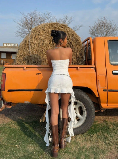 Boho Western White Strapless Ruffle Hem Maxi Dress — Cowgirl Ranch Chic