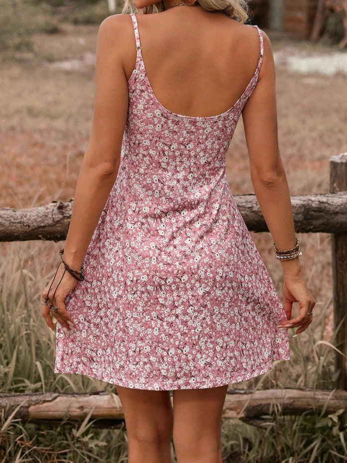 Floral Spaghetti Strap Mini Dress – Western Cowgirl Sundress, Boho, Summer