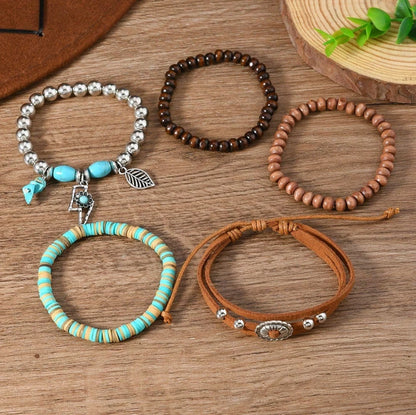 Western Boho Turquoise Beaded Bracelet Set – Cowgirl Stackable Charm Bracelets