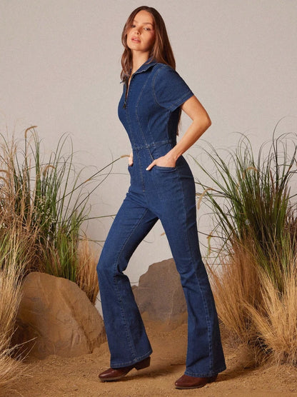 Women’s Western Denim Flare Jumpsuit — Retro Cowboy Rodeo Style | Festival
