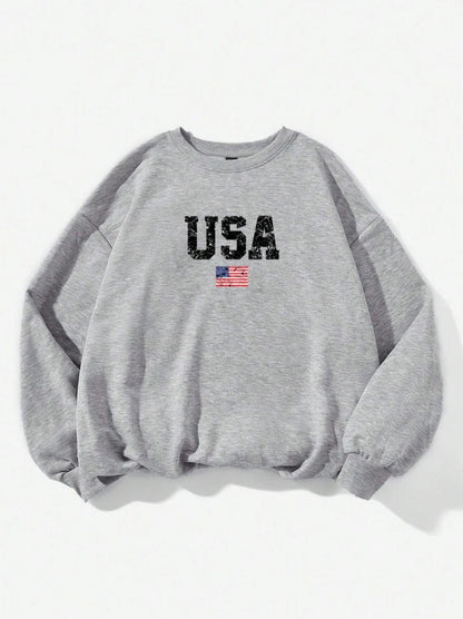USA Flag Graphic Sweatshirt – Vintage Inspired Oversized Pullover, Comfy