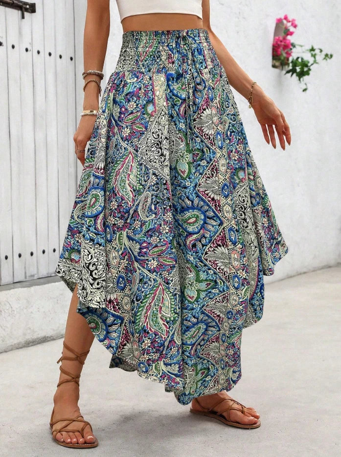 Boho Paisley Maxi Skirt | Festival Hippie Y2K Asymmetrical | Summer Vacation Fit