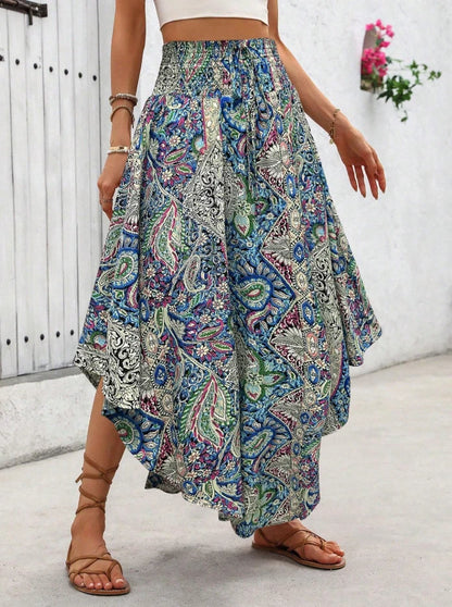 Boho Paisley Maxi Skirt | Festival Hippie Y2K Asymmetrical | Summer Vacation Fit