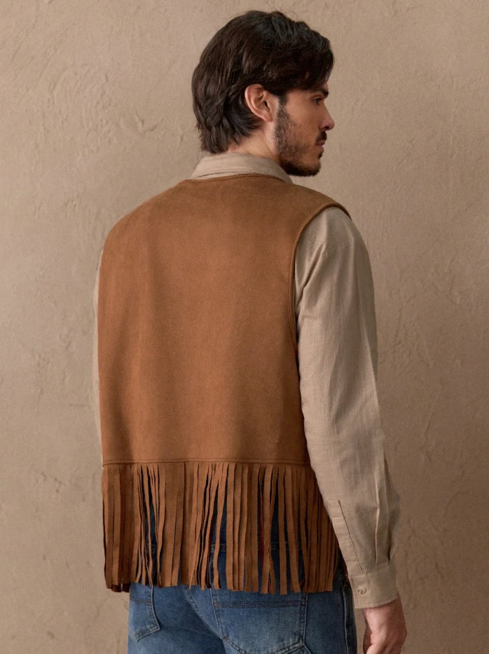 Men’s Western Suede Fringe Vest — Cowboy Rodeo Vintage Style