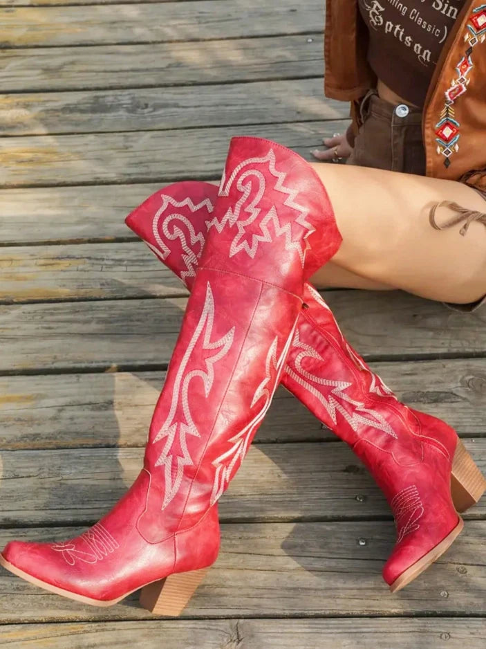 Women’s Over-the-Knee Western Cowboy Boots — Tall Embroidered Festival & Rodeo