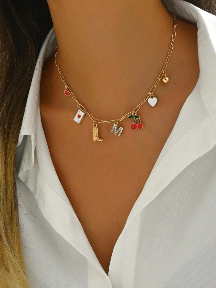 Western Charm Necklace — Custom Letter, Boot, Cherries, Playing Card &
