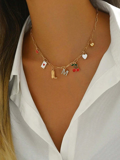 Western Charm Necklace — Custom Letter, Boot, Cherries, Playing Card &
