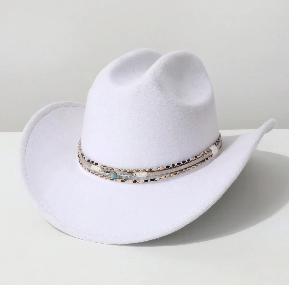 Western Cowboy Hat with Turquoise Accent Band – Vintage Rodeo Style – Unisex