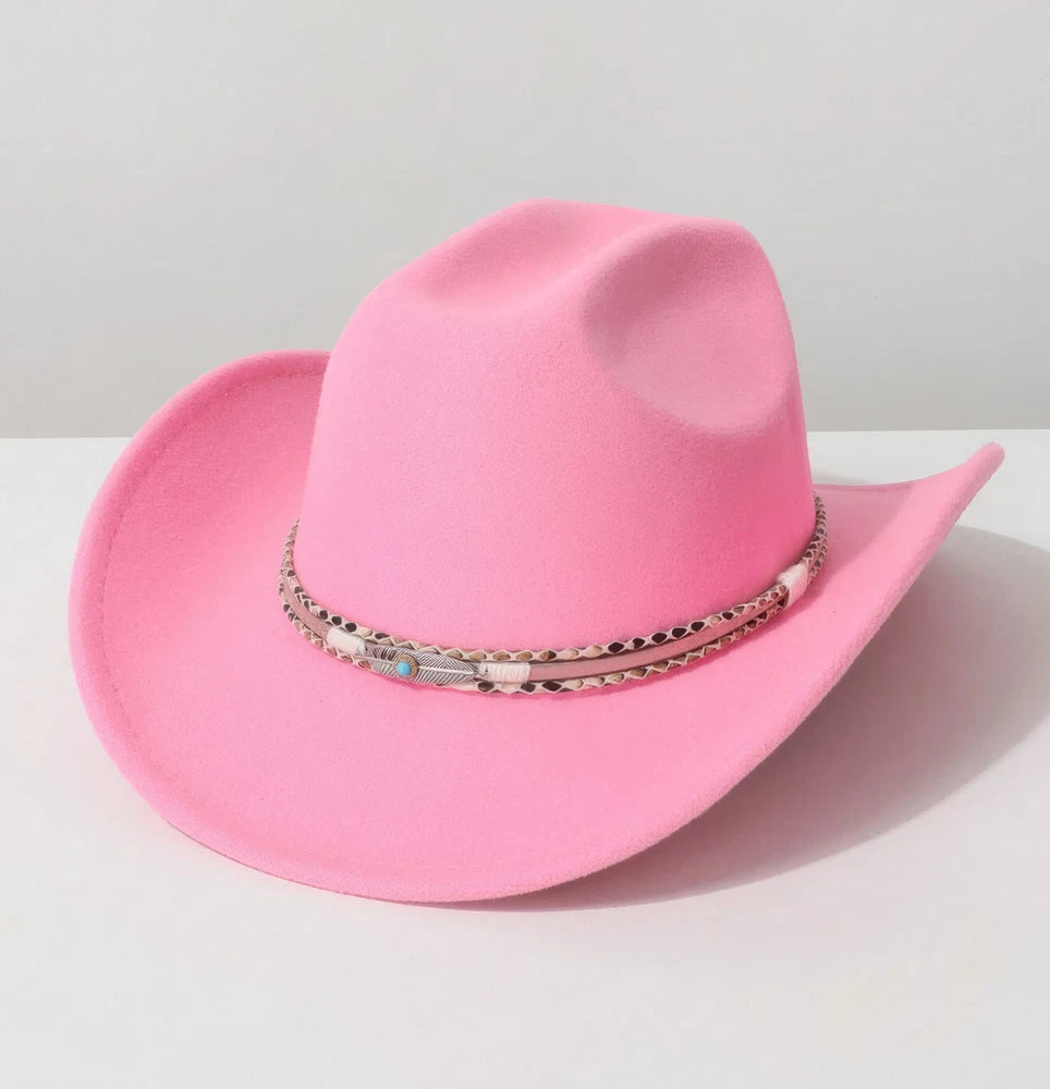 Western Cowboy Hat with Turquoise Accent Band – Vintage Rodeo Style – Unisex