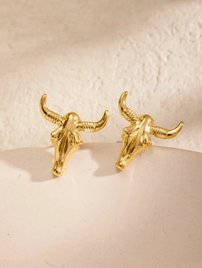Western Bull Skull Stud Earrings – Cowgirl Rodeo Jewelry in 3 Colors
