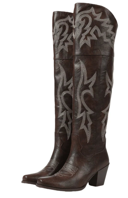 Women’s Over-the-Knee Western Cowboy Boots — Tall Embroidered Festival & Rodeo