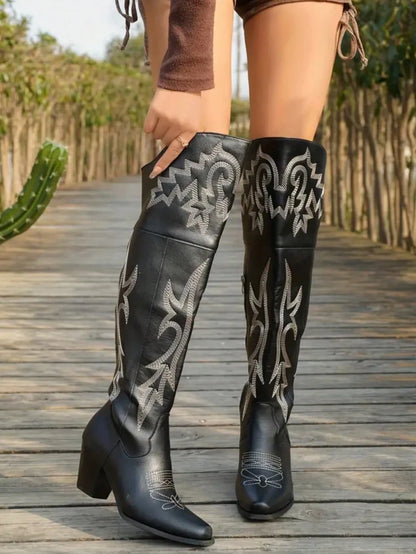 Women’s Over-the-Knee Western Cowboy Boots — Tall Embroidered Festival & Rodeo