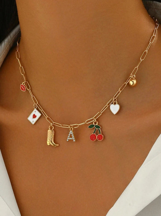 Western Charm Necklace — Custom Letter, Boot, Cherries, Playing Card &