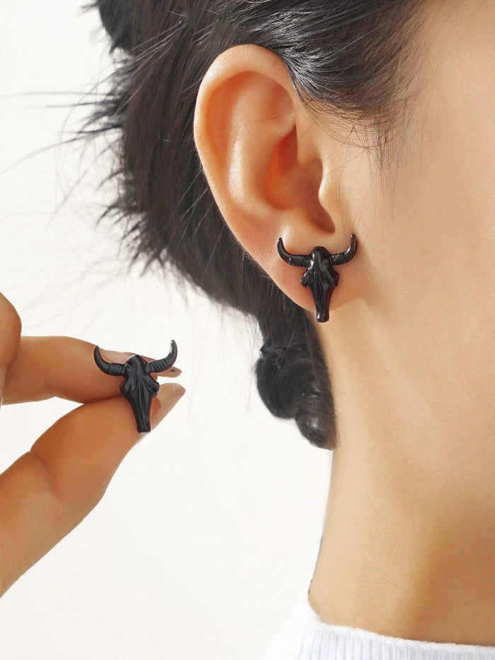 Western Bull Skull Stud Earrings – Cowgirl Rodeo Jewelry in 3 Colors