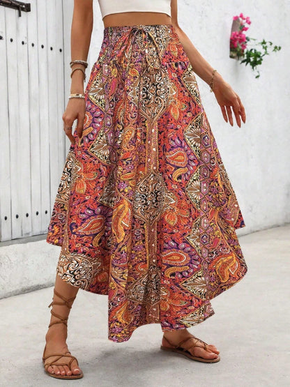 Boho Paisley Maxi Skirt | Festival Hippie Y2K Asymmetrical | Summer Vacation Fit