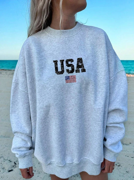 USA Flag Graphic Sweatshirt – Vintage Inspired Oversized Pullover, Comfy
