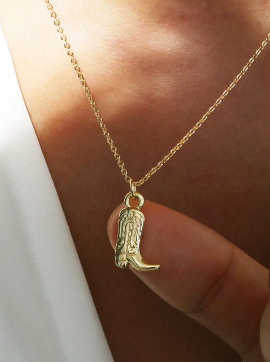 Cowboy Boot Pendant Necklace | Western Y2K Gold & Silver | Rodeo Cowgirl Jewelry