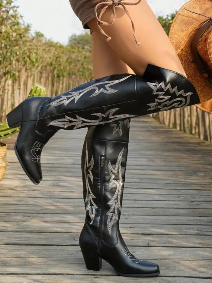 Women’s Over-the-Knee Western Cowboy Boots — Tall Embroidered Festival & Rodeo