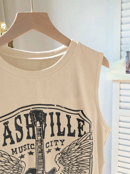 Nashville Music City Graphic Crop Tank Top — Vintage Rock Western Country