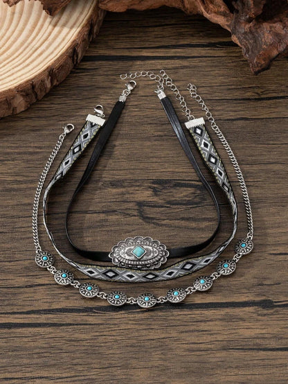 Women’s Western Layered Turquoise Choker Necklace Set — Boho Cowgirl Festival