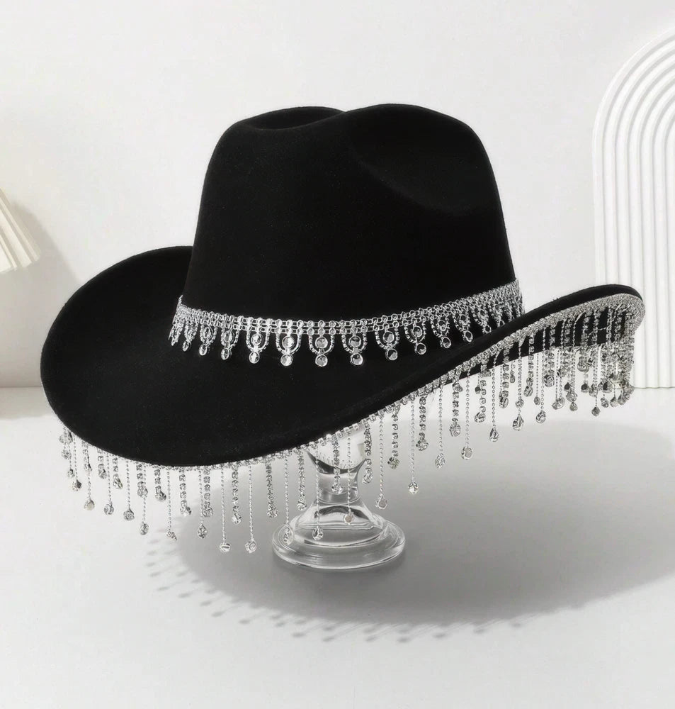 Rhinestone Fringe Cowgirl Hat – Western Rodeo Glam | Silver Sparkle