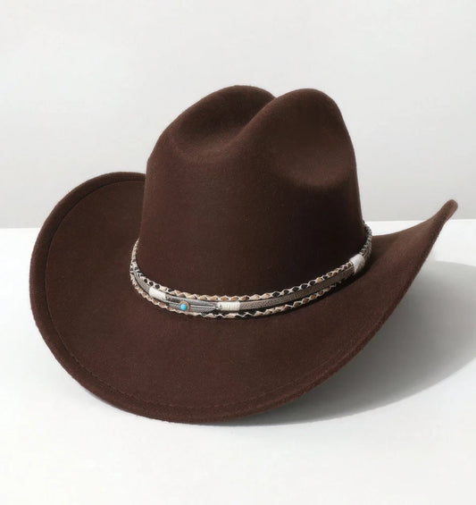 Western Cowboy Hat with Turquoise Accent Band – Vintage Rodeo Style – Unisex
