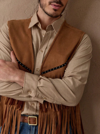 Men’s Western Suede Fringe Vest — Cowboy Rodeo Vintage Style