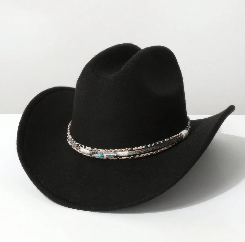 Western Cowboy Hat with Turquoise Accent Band – Vintage Rodeo Style – Unisex