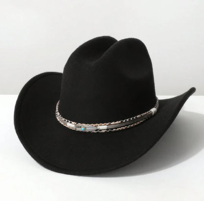 Western Cowboy Hat with Turquoise Accent Band – Vintage Rodeo Style – Unisex