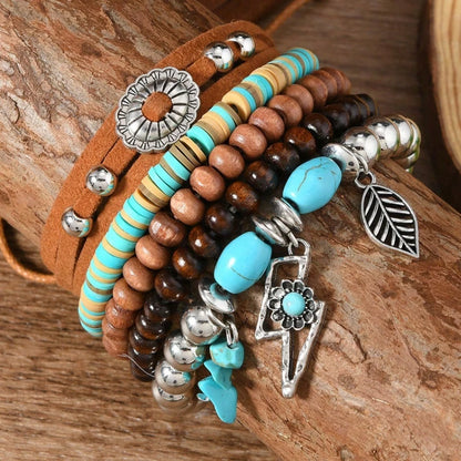 Western Boho Turquoise Beaded Bracelet Set – Cowgirl Stackable Charm Bracelets