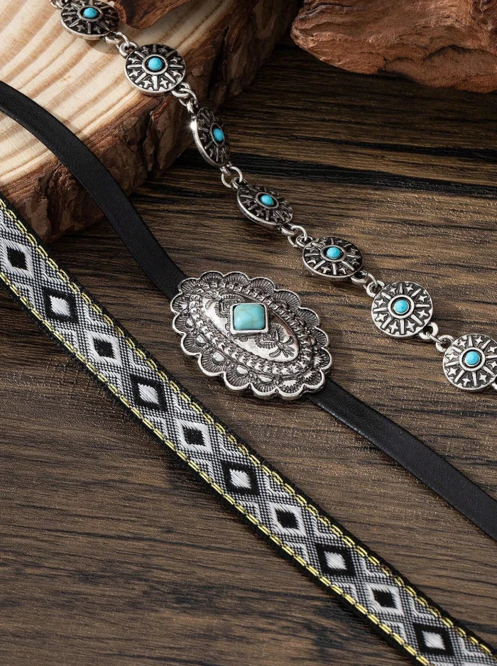 Women’s Western Layered Turquoise Choker Necklace Set — Boho Cowgirl Festival